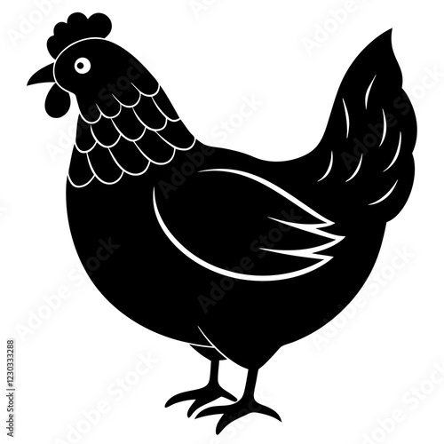 Cute Black Vector Chicken Line Art Black Vector Silhouette Cartoon Illustration