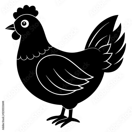 Cute Black Vector Chicken Line Art Black Vector Silhouette Cartoon Illustration