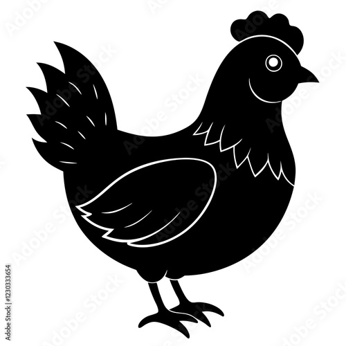 Cute Black Vector Chicken Line Art Black Vector Silhouette Cartoon Illustration