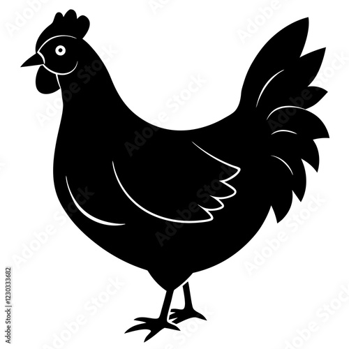Cute Black Vector Chicken Line Art Black Vector Silhouette Cartoon Illustration