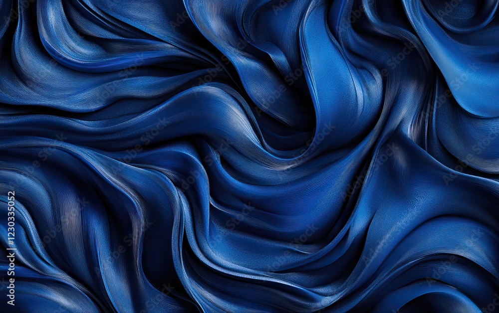 Obraz premium A mesmerizing blue fabric elegantly drapes, displaying smooth, flowing textures and deep hues.