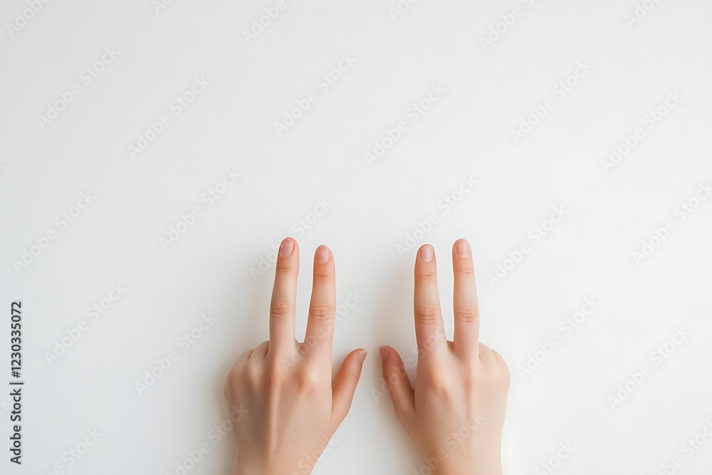 Two hands showing two fingers each on a white background Two hands showing two fingers each on a white background