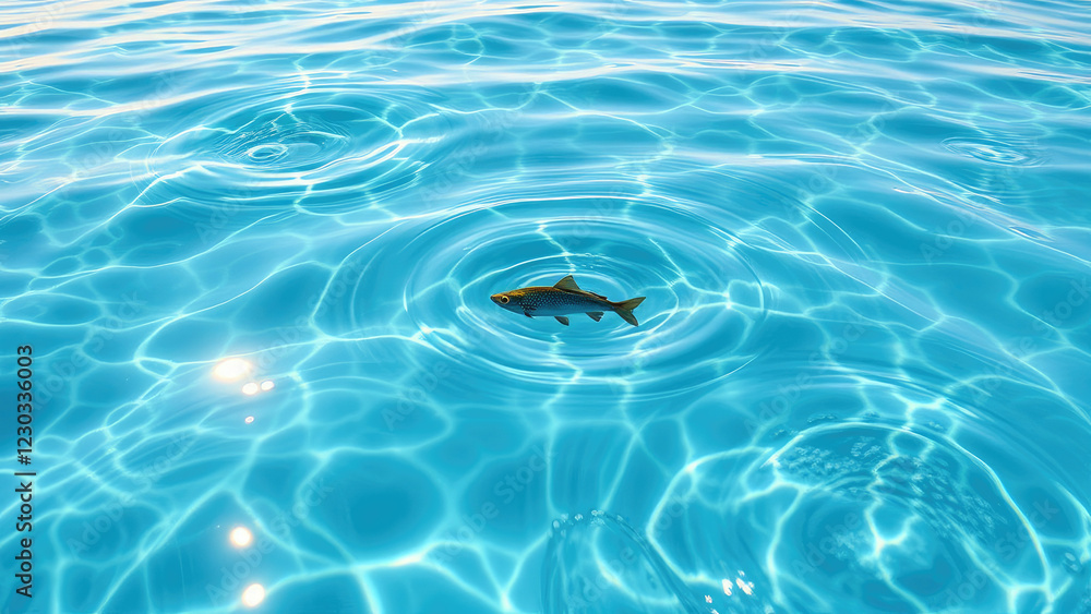 Ripples on the surface of crystal clear water caused by a fish swimming beneath, ripples on water, natural wonder, clear water, underwater scene, aquatic behavior Ripples on the surface of crystal clear water caused by a fish swimming beneath, ripples on water, natural wonder, clear water, underwater scene, aquatic behavior