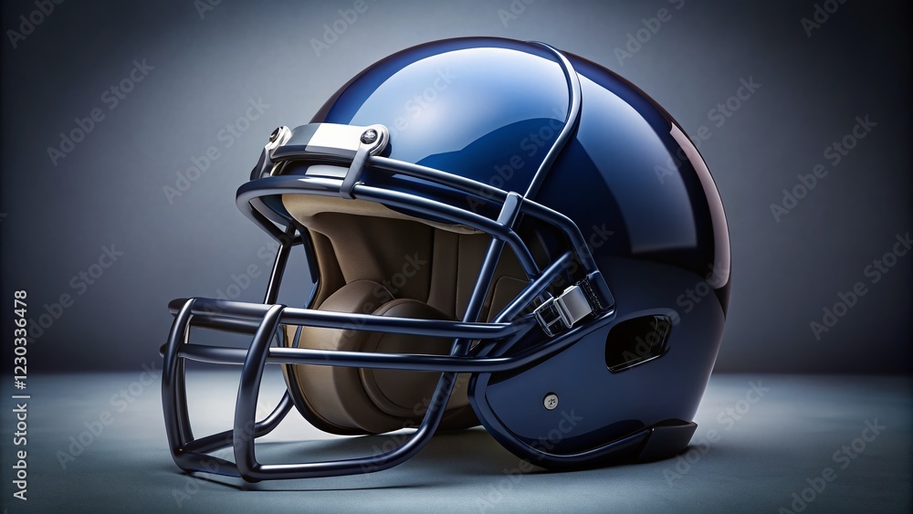 Fototapeta premium Modern Dark Blue Football Helmet; Realistic American Football Headgear
