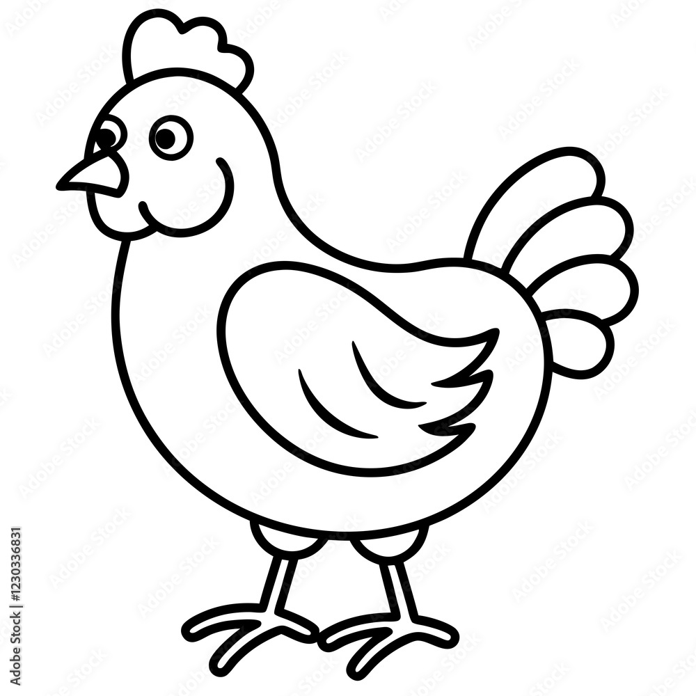 Cute Black Vector Chicken Line Art Black Vector Silhouette Cartoon Illustration Cute Black Vector Chicken Line Art Black Vector Silhouette Cartoon Illustration