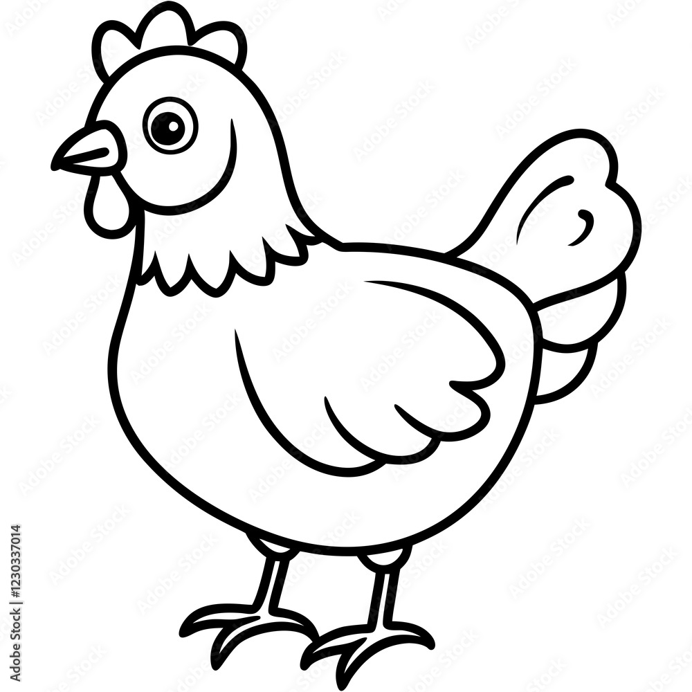 Cute Black Vector Chicken Line Art Black Vector Silhouette Cartoon Illustration Cute Black Vector Chicken Line Art Black Vector Silhouette Cartoon Illustration