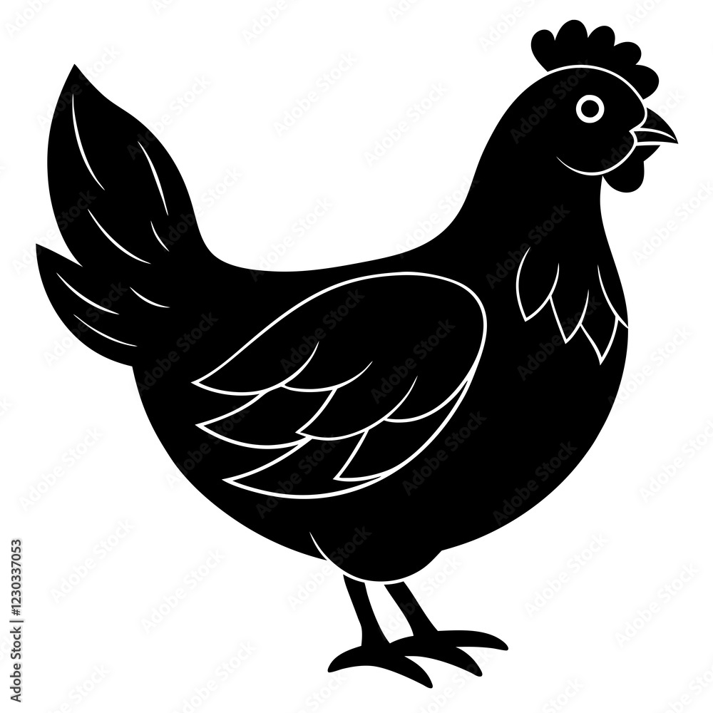 Fototapeta premium Cute Black Vector Chicken Line Art Black Vector Silhouette Cartoon Illustration