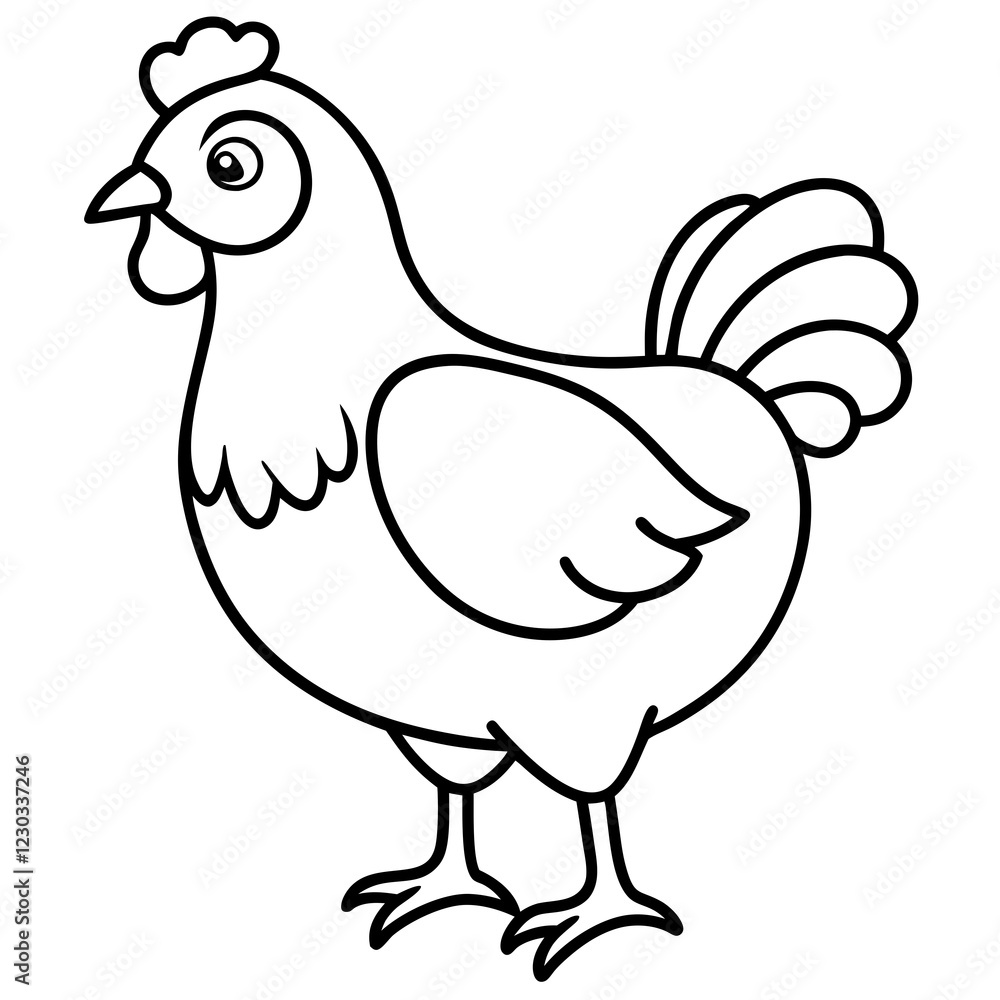 Cute Black Vector Chicken Line Art Black Vector Silhouette Cartoon Illustration Cute Black Vector Chicken Line Art Black Vector Silhouette Cartoon Illustration