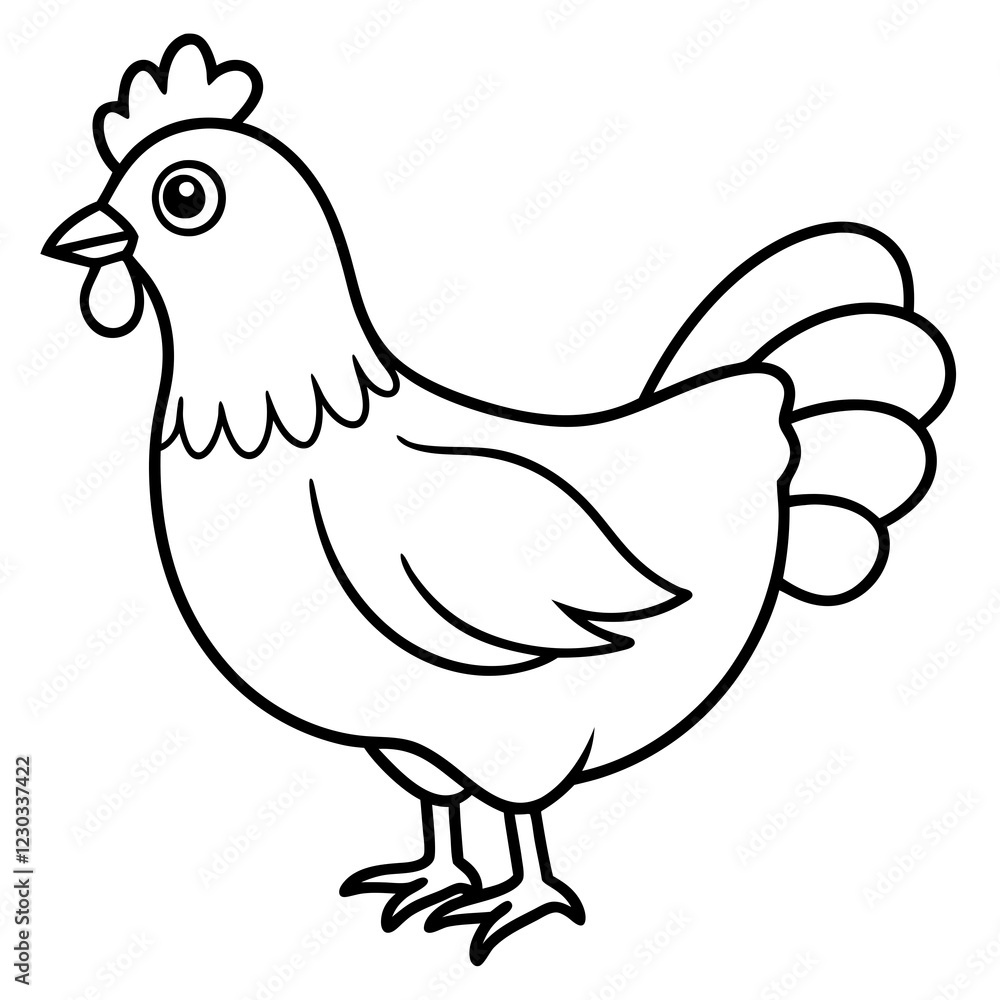 Cute Black Vector Chicken Line Art Black Vector Silhouette Cartoon Illustration Cute Black Vector Chicken Line Art Black Vector Silhouette Cartoon Illustration