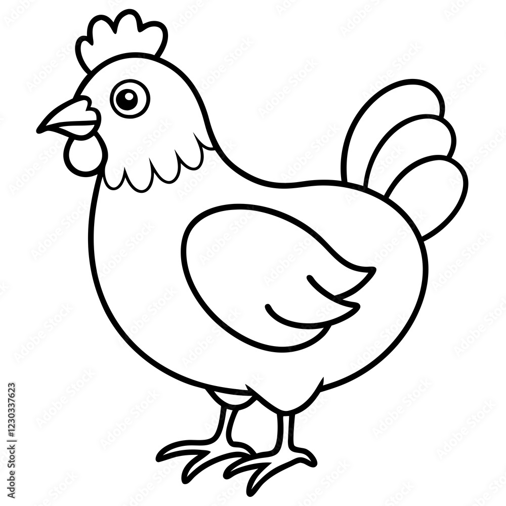 Cute Black Vector Chicken Line Art Black Vector Silhouette Cartoon Illustration Cute Black Vector Chicken Line Art Black Vector Silhouette Cartoon Illustration