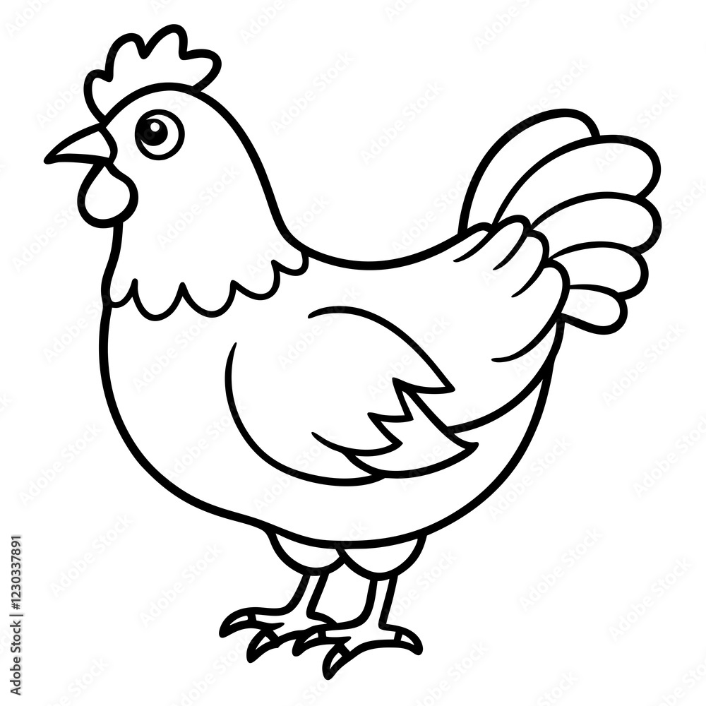 Cute Black Vector Chicken Line Art Black Vector Silhouette Cartoon Illustration