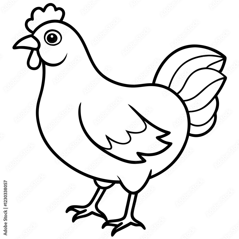 Cute Black Vector Chicken Line Art Black Vector Silhouette Cartoon Illustration Cute Black Vector Chicken Line Art Black Vector Silhouette Cartoon Illustration
