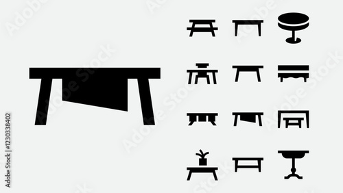 set of interior table furniture solid icons