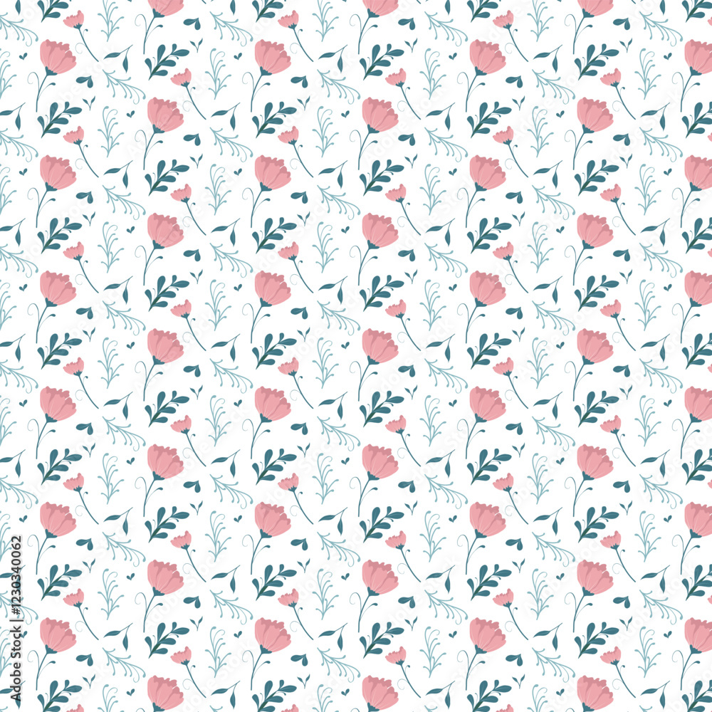 Cute kawaii pink floral pattern background Cute kawaii pink floral pattern background
