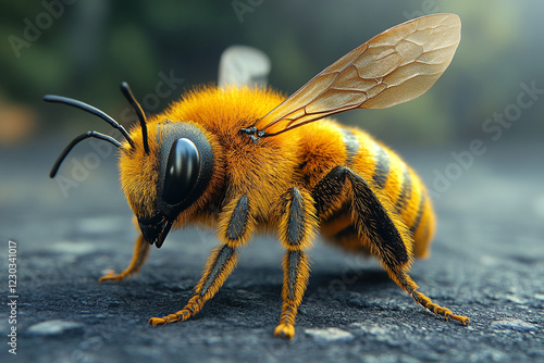 A Close Up View Of A Fuzzy Yellow Bee photo