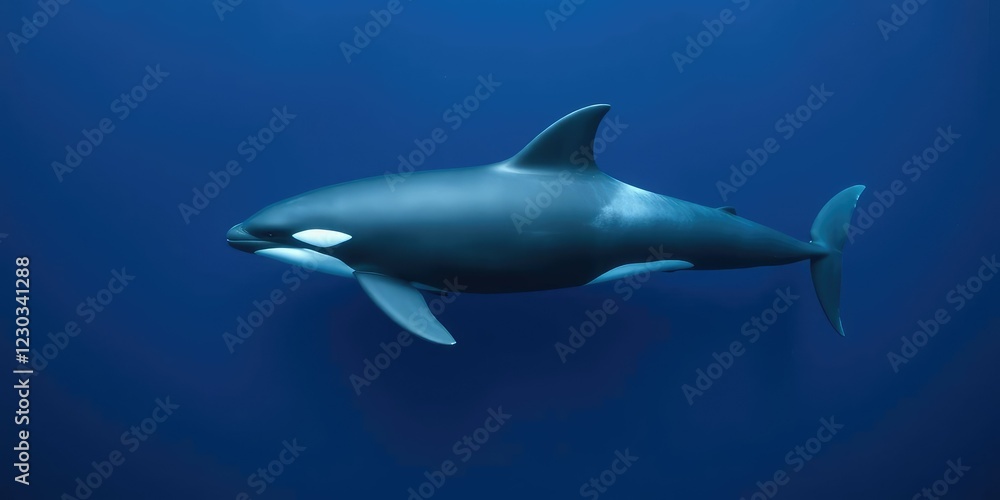 Fototapeta premium Sleek killer whale glides through the ocean, sea creature, underwater scene, ocean animal