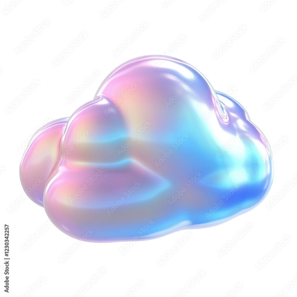 Isolated 3D Glossy Cloud Icon with Holographic Gradient Isolated 3D Glossy Cloud Icon with Holographic Gradient