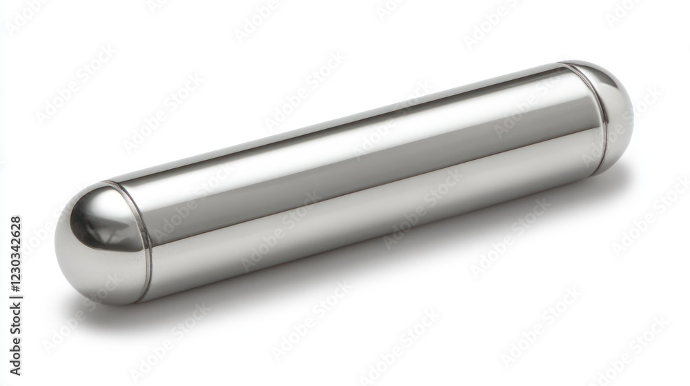 Polished chrome cylindrical object with rounded ends isolated on white background. Polished chrome cylindrical object with rounded ends isolated on white background.