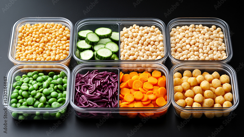 Healthy meal prep with fresh vegetables and grains in containers ideal for diet planning portion control minimalistic bright tone modern blurred background empty caption space Healthy meal prep with fresh vegetables and grains in containers ideal for diet planning portion control minimalistic bright tone modern blurred background empty caption space