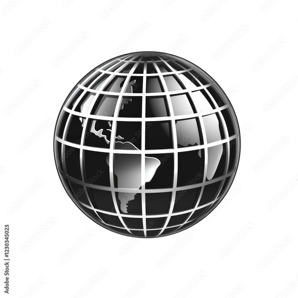 Isolated Gray Metallic Global Grid Sphere Isolated Gray Metallic Global Grid Sphere