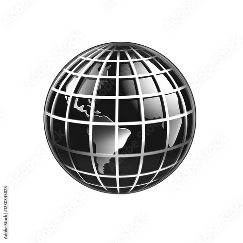 Isolated Gray Metallic Global Grid Sphere photo