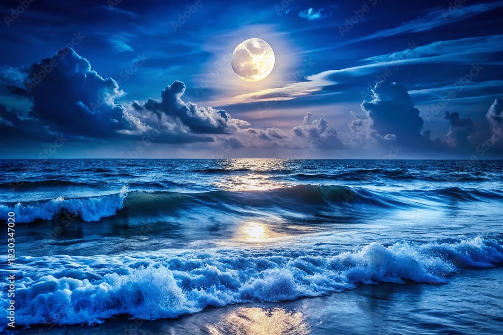 Naklejka premium Moonlit Seascape: High-Definition Night Ocean Scene