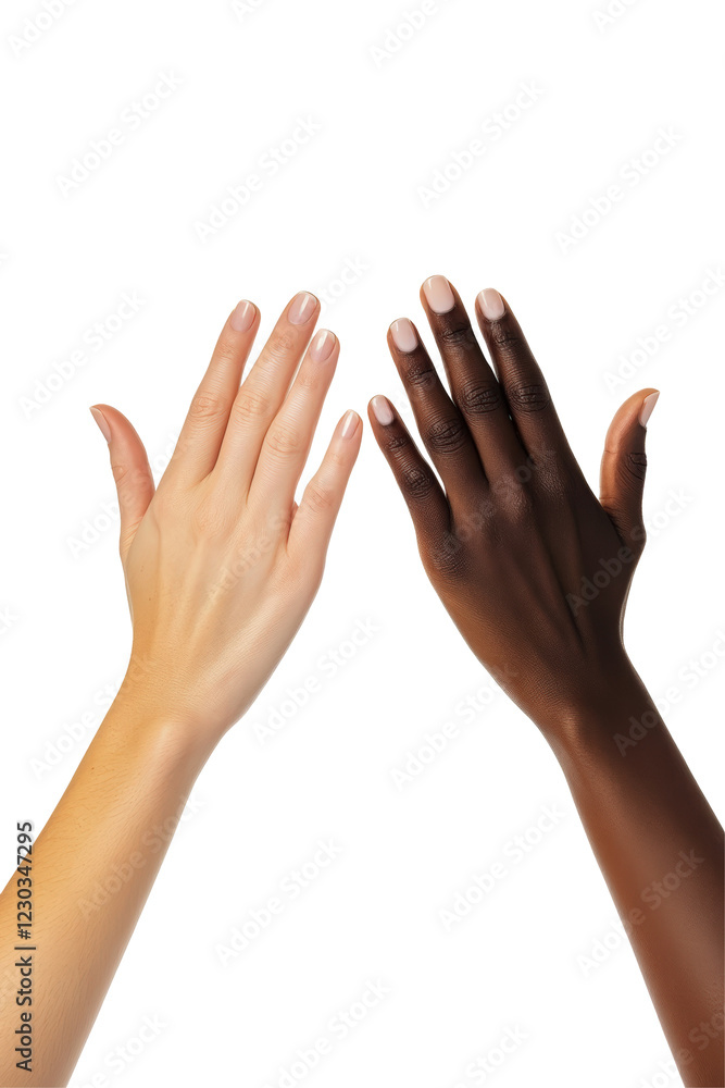Isolated Close Up of Two Hands with Different Skin Color Isolated Close Up of Two Hands with Different Skin Color
