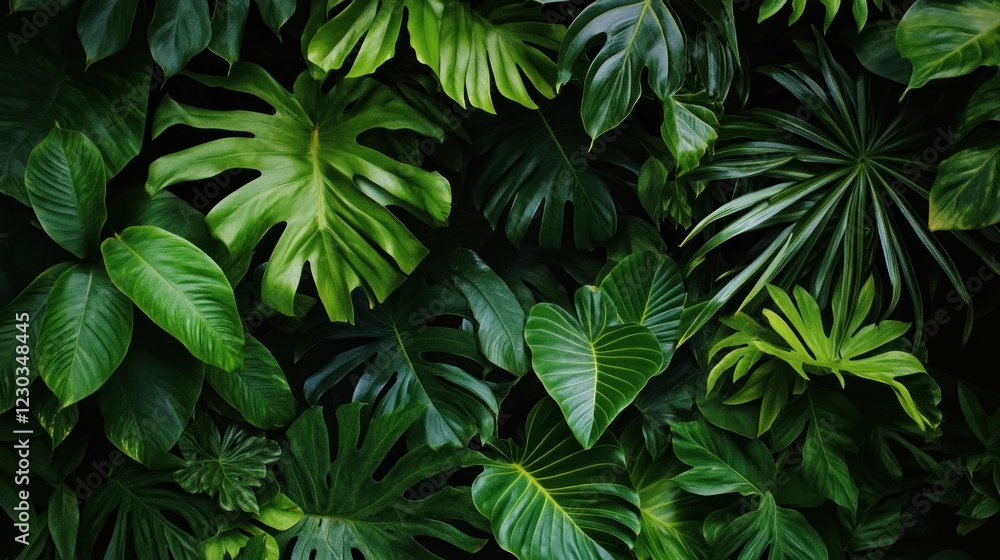 Fototapeta premium Tropical Leaf Wall: A Lush Green Tapestry