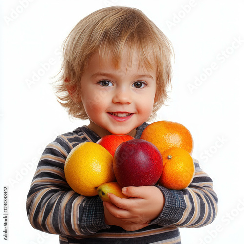Child Holding Fruit Isolated