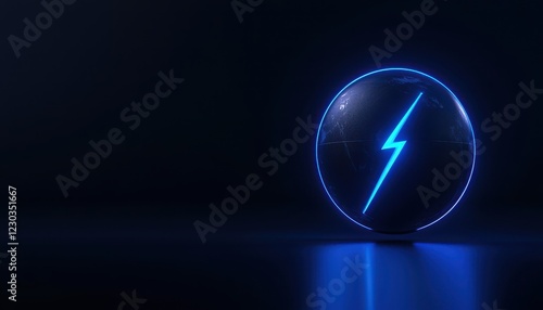 Wallpaper Mural A glowing blue lightning bolt symbol inside a sleek black sphere, representing energy and innovation. Torontodigital.ca