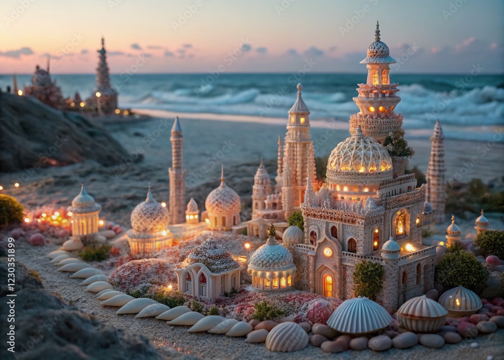 Obraz premium Mystical Miniature Shell City: Surreal Fantasy Seascape