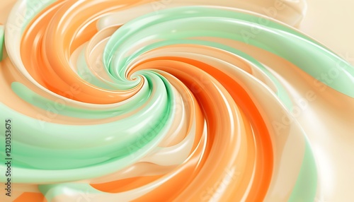 Soft pastel swirls of orange and mint green on a solid beige backdrop.