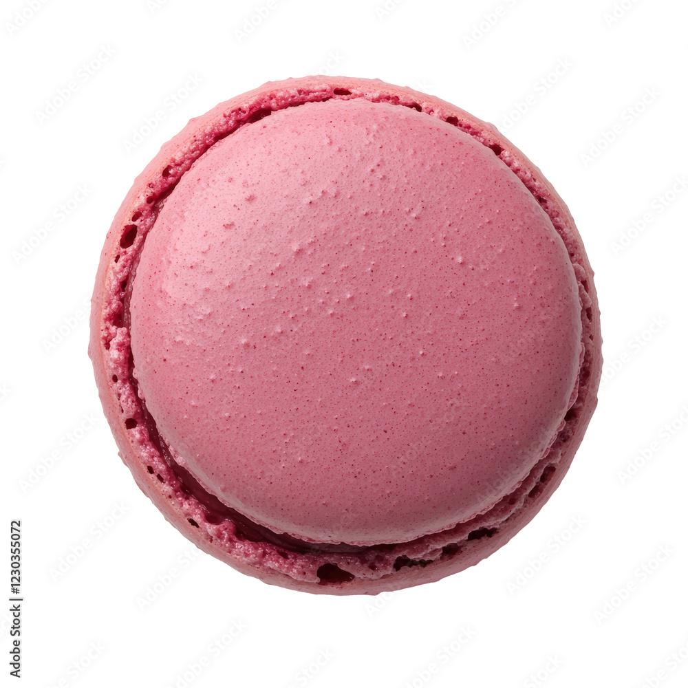 Isolated Single Pink Raspberry Macaron Top View Isolated Single Pink Raspberry Macaron Top View