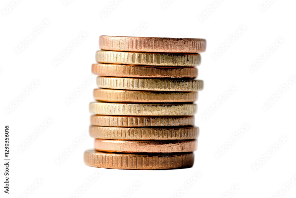 Isolated Stack of Copper and Gold Coins Isolated Stack of Copper and Gold Coins