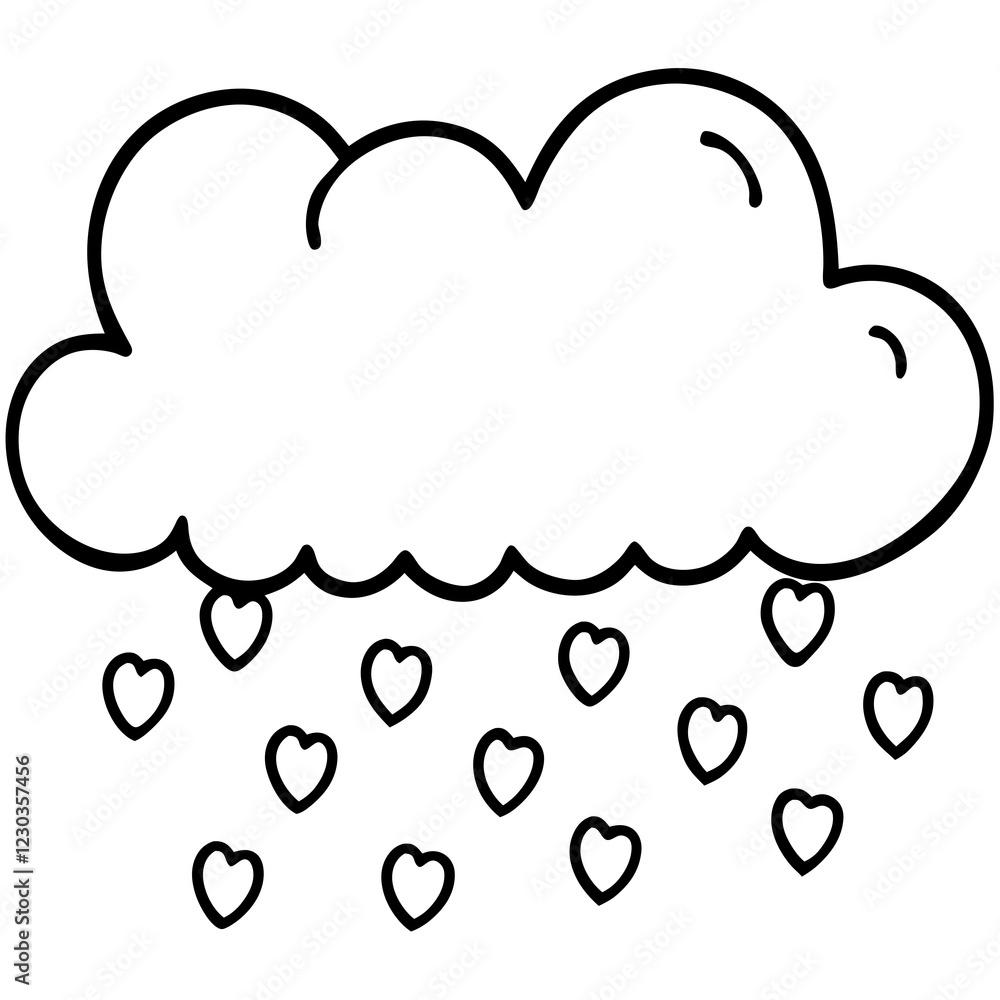 Heart Rain from a Cloud Line Art
