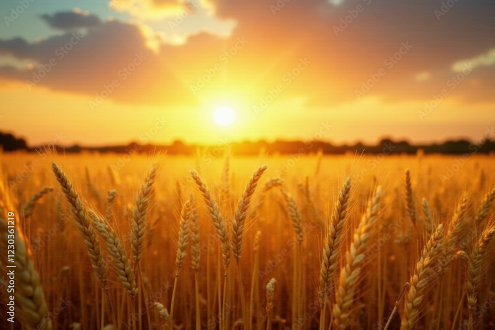 Warm light dances across golden wheat fields at sunset, field of gold, golden hues Warm light dances across golden wheat fields at sunset, field of gold, golden hues