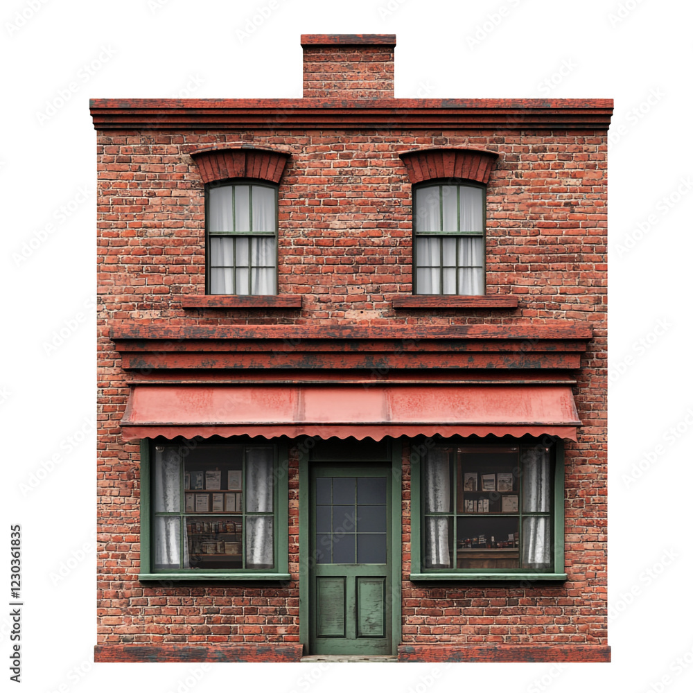 Naklejka premium Brick building with red awning