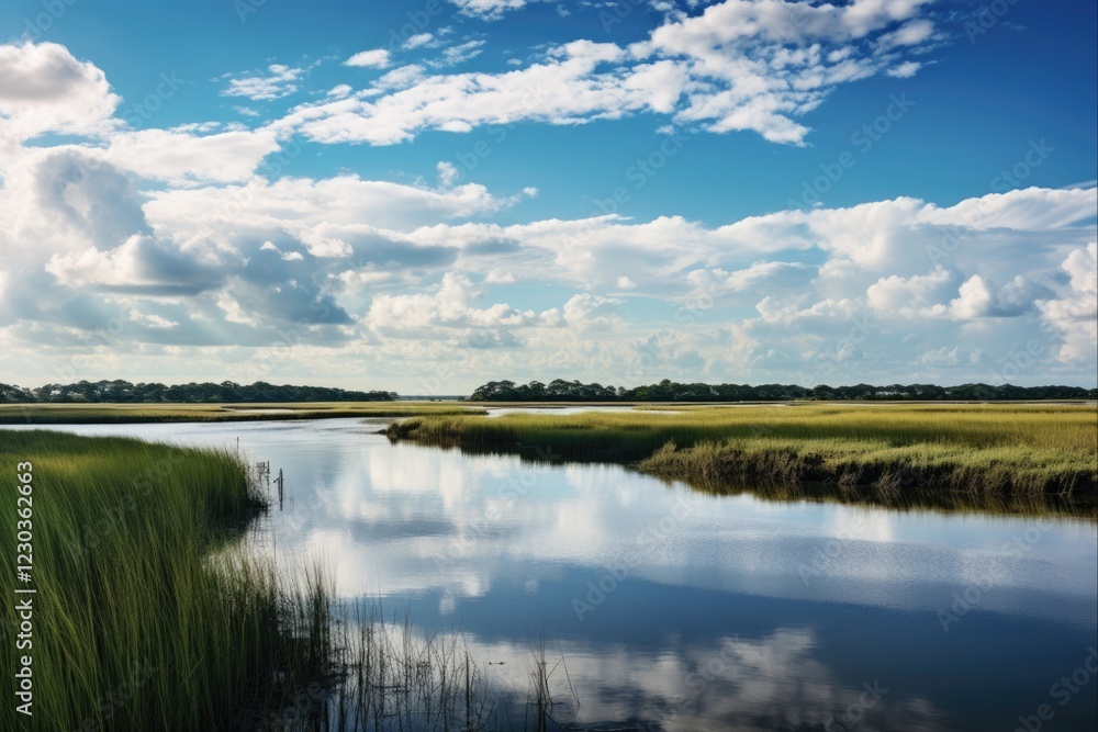 Fototapeta premium Florida Gulf Coast Coastal Wetland Landscape with Natural Grasses and Marsh Ecosystem Outdoors