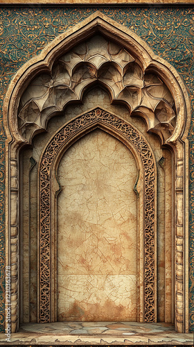 Ornate Islamic archway, architectural detail, textured background, design element
