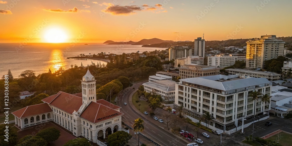 Noumea, New Caledonia: Stunning Sunset over City Architecture