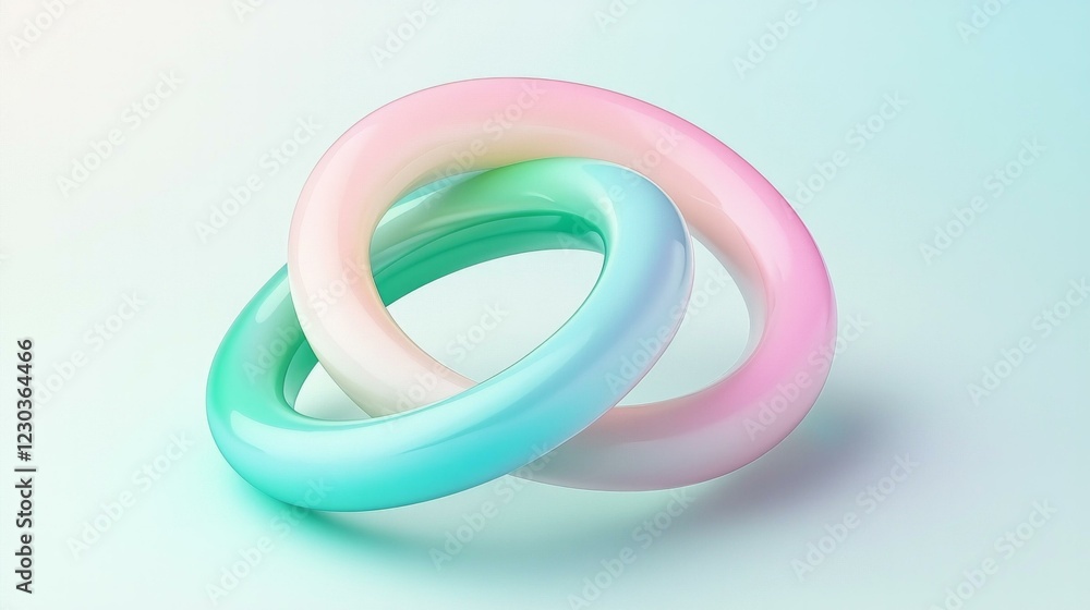 Intertwined pastel torus shapes on soft gradient background Intertwined pastel torus shapes on soft gradient background