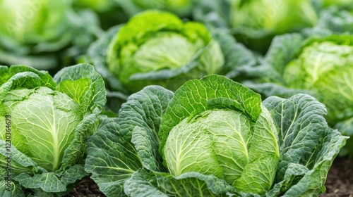 Cabbages growing in field, agriculture and healthy food concept