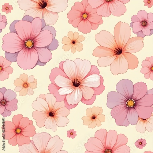 Wallpaper Mural Soft pastel rose background with densely arranged blooms in shades of blush pink, peach, and ivory Torontodigital.ca