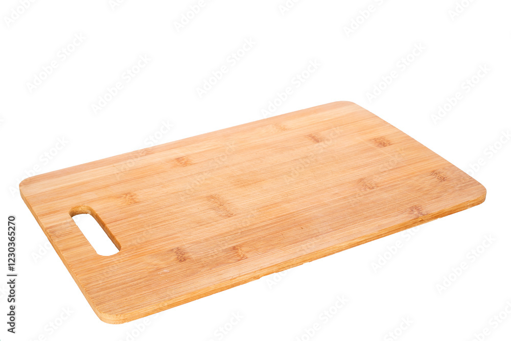 One bamboo cutting board, macro, isolated on a white background. One bamboo cutting board, macro, isolated on a white background.