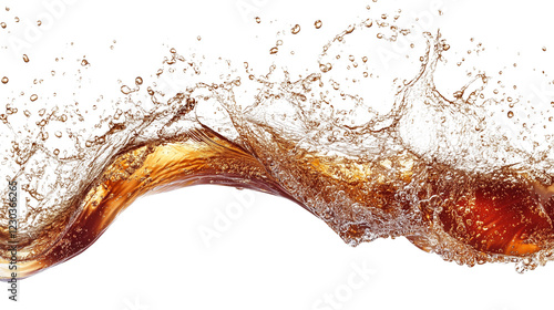  Foaming liquid splashes with a cola drink, on  Transparent PNG format background. 