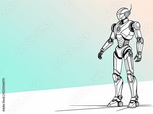 Futuristic robot line art with copy space, perfect for coloring, tech concepts photo