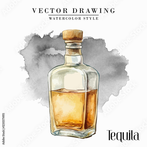 Tequila bottle Watercolor Style Stock Vector Illustration