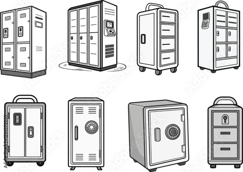 Detailed Bank Vault Illustrations. High Resolution Vector Illustrations of Safes for Security System Advertisements, Bank Marketing, and Financial Content.