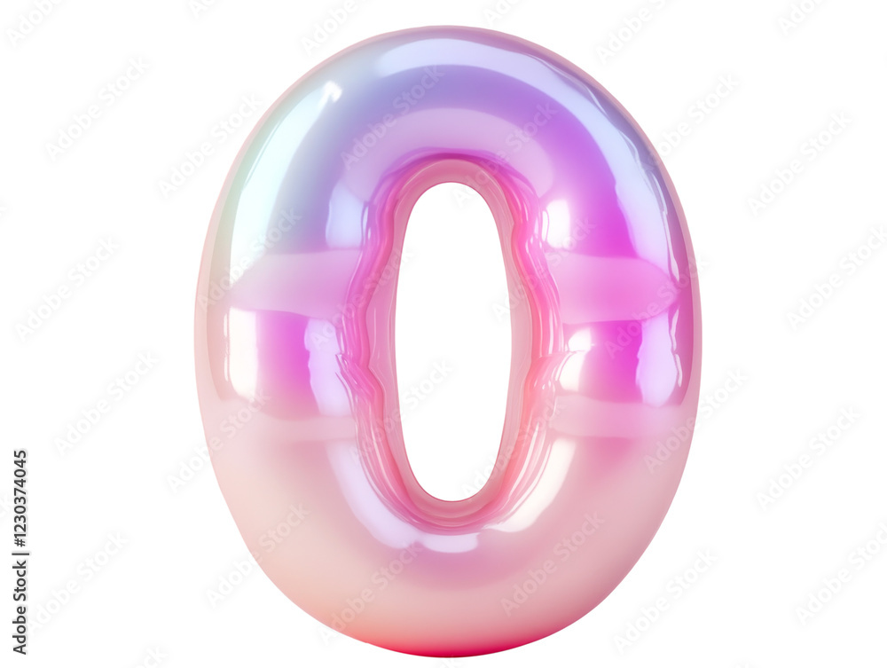 Shiny iridescent number zero stands elegantly on a transparent background, reflecting light in captivating hues Shiny iridescent number zero stands elegantly on a transparent background, reflecting light in captivating hues