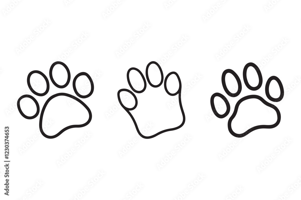 Obraz premium cat and dog paw icon vector outline on white background